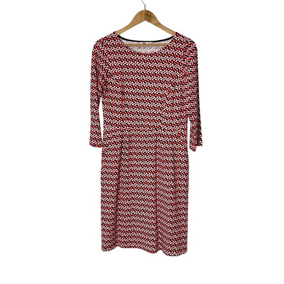 Boden Womens Geometric Pattern Dress Size 8 3/4 Sleeve Knee-Length Women - Picture 1 of 7
